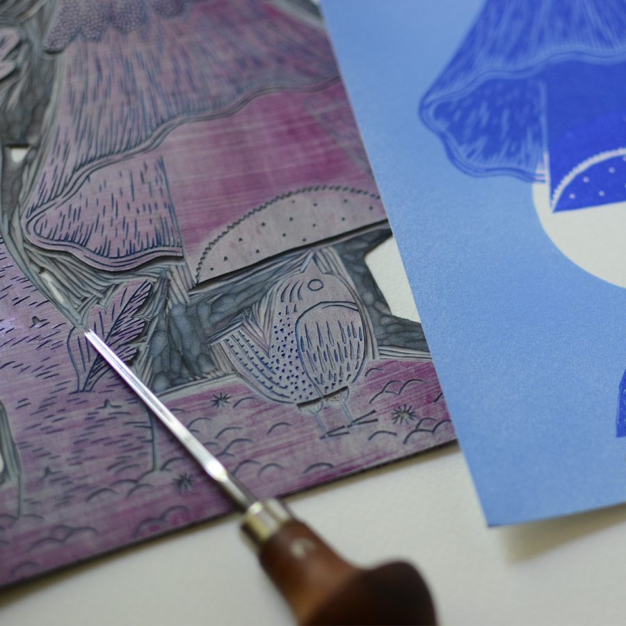 Blue – A4 / Linocut - imagine 3